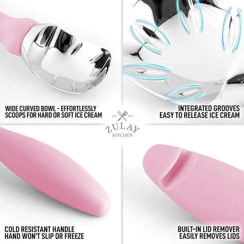 Zulay Ice Cream Scoop With Soft Easy Grip Handle - Ice Cream Scooper With Built-in Lid Opener - Heavy Duty Icecream Scoop With Non-Slip Handle For...
