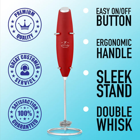 Zulay Kitchen Powerful Double Whisk Milk Frother Handheld - Foam Maker With Stand - Whisk Drink Mixer for Coffee, Mini Foamer for Latte, Matcha, F...