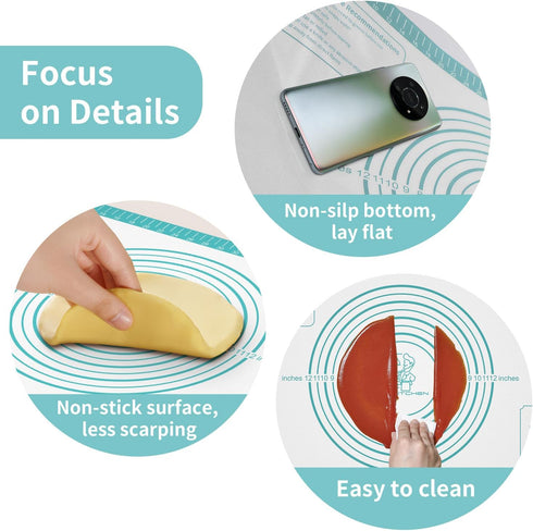 Non-Stick Pastry Mat Silicone Baking Mat, Dough Rolling Mat, Cookie Bread Mat, Pie Crust Mat Nonslip Fondant Mat Counter Mat Oven Liner Mat for Ma...