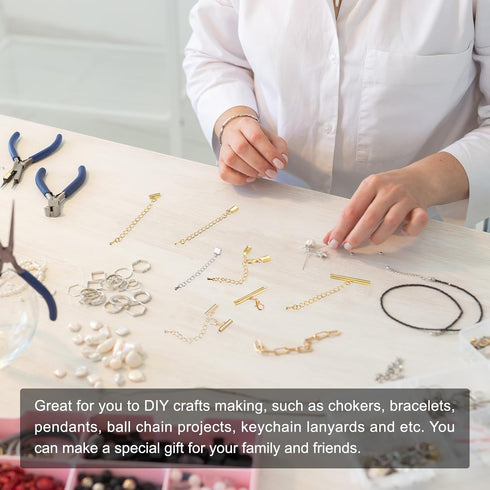 uxcell 10Sets Slide on End Clasps with Lobster Claw Clasps & Extension Chain, 40mm Tube Slider Crimp Cord Ends for DIY Craft Making, Bronze Tone...