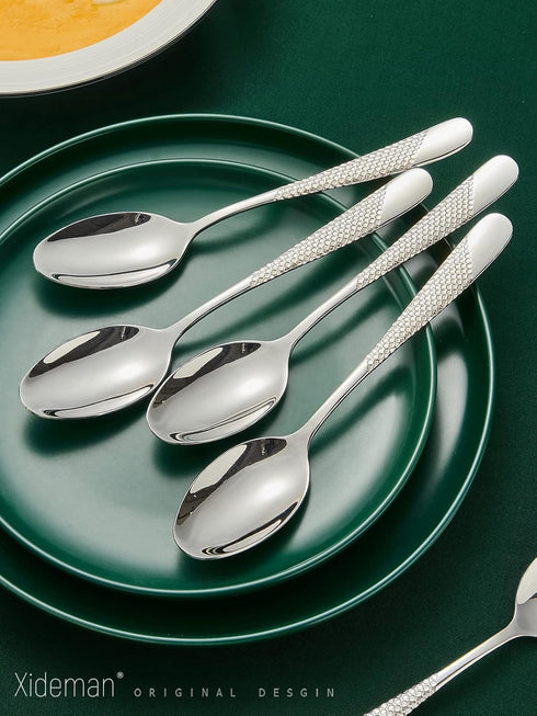 Xideman® Premium 6 Piece Dinner Spoon with Hammered, 18/10 Stainless Steel Fine Soup Spoon, 7.95" Tablespoons for Home, Kitchen or Restaurant, Mir...