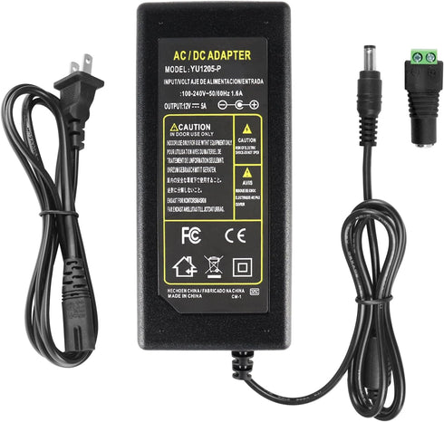 12V 5A LED Power Supply, 60W Power Adapter, 12V Power Supply for LED Strip Lights Security Camera DVD Player, 100-240V AC to 12V DC Transformer wi...