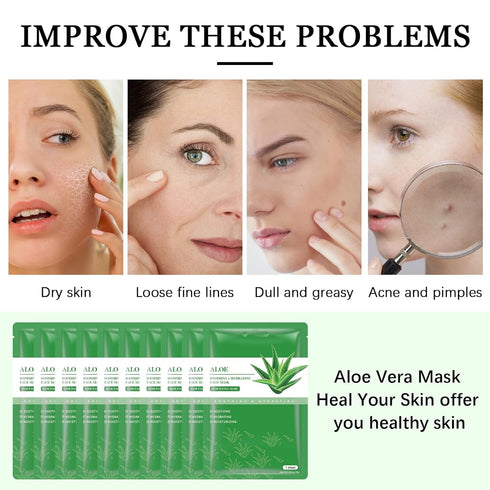 Aloe Vera Soothing Mask Hydrating Face Masks Skincare Moisturizing Facial Sheet Mask Skin care for Dry, Oily, Sensitive Skin Face Mask for Acne, S...
