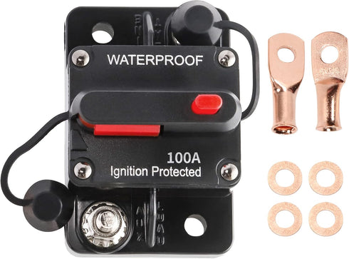 RED WOLF 100A Amp Circuit Breaker W/6 Gauge Battery Ring Terminal Connector Manual Reset Switcher for Boat Trolling Motor Marine ATV Car Stereo Au...