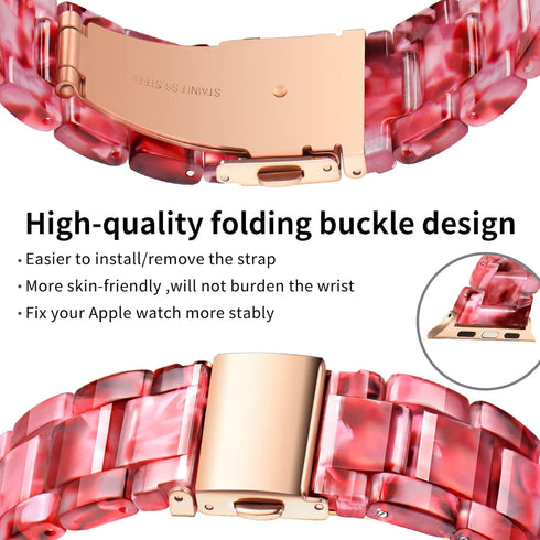 Bestig Compatible with Resin Apple Watch Band 38mm 40mm 41mm 42mm-Series 10, Stainless Steel Buckle Waterproof Replacement Strap for iWatch Ultra ...