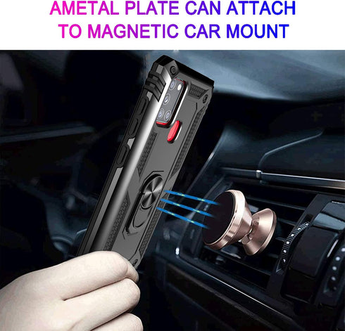 for Samsung Galaxy A21s Case with Tempered Glass Screen Protectors, Military-Grade Metal Ring Kickstand 15ft Drop Tested Shockproof Cover for Sams...