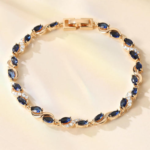 Richapex Diamond Tennis Bracelet for Women, Eternity Bracelet Blue Cubic Zirconia, Gold Plated...