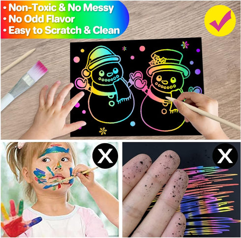 Scratch Paper Art Gifts: Rainbow Scratch Off Art-Craft Supplies Kits Pad for 3 4 5 6 7 8 Year Old Boys Girls Toys for Birthday Christmas Halloween...