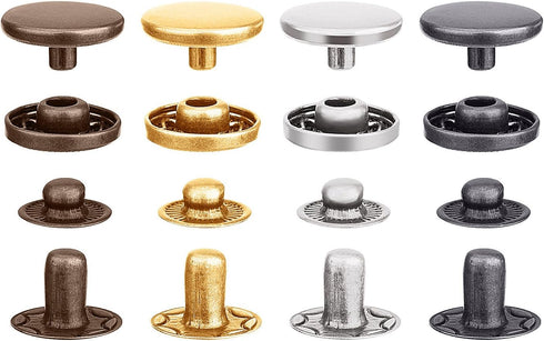 100 Set Snap Fasteners Leather Snaps Button Kit Press Studs with 4 Pieces Fixing Tools, 12.5 mm in Diameter...