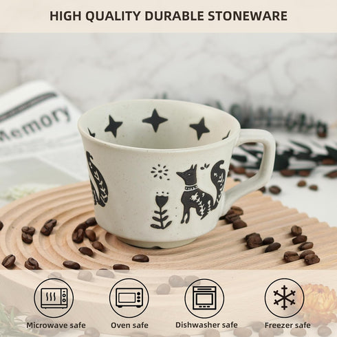 Ceramic Coffee Mug, 12oz Novelty Unique Teacup with Large Handle, Stoneware Cup for Tea Mocha Latte Cappuccino Espresso, Gift for Women and Men (1...