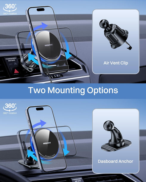 for Magsafe Car Mount Charger, 15W Fast Charging LED Magnetic Wireless Car Charger, Car Phone Holder Charger Mount Fits Air Vent Dashboard for iPh...