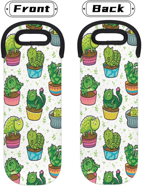 Cactus Cat Wine Bag Neoprene Wine Tote Bags Leakproof Travel Wine Tote with Handle Reusable Cooler Bag for Camping Picnic Travel Wine Lover Gift...