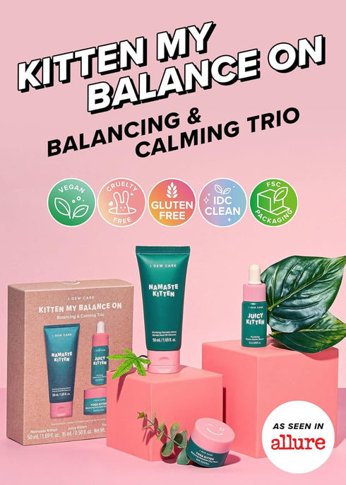 I Dew Care Skincare Set - Kitten My Balance On | With Kaolin, Heartleaf Extract, Foam Cleanser, Wash-off Mask, Serum For Blemish Skin, Gift, Trave...