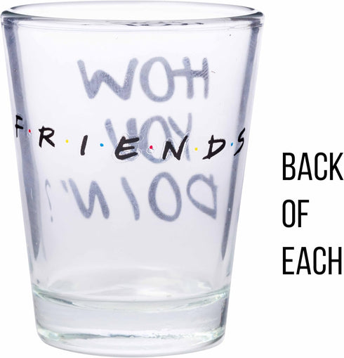 Silver Buffalo Friends Iconic Quotes "You're My Lobster," "How You Doin'" "Pivot," and "We Were On A Break!" 4 Pack Mini Glasses, 1.5 Ounces...