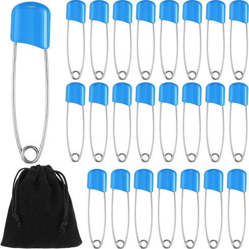 50 Pieces Diaper Pins Safety 2.2 Inch Plastic Head Cloth Diaper Nappy Pins with Locking Closures Stainless Steel with Velvet Bag(Blue)...