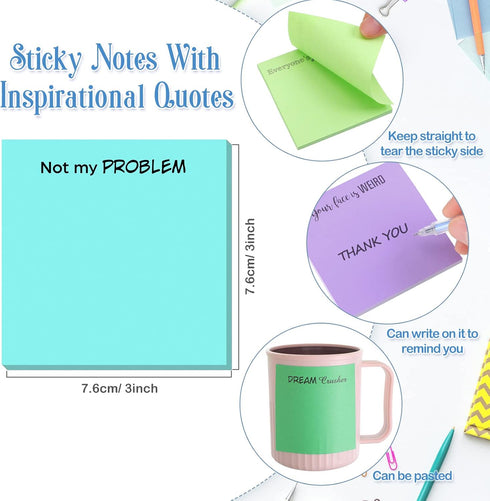 12 Snarky Sticky Notes with Funny Complaining Quotes - Vibrant 3 x 3 Inch Memo Pads for Office Supplies and Colleagues (Stylish)...