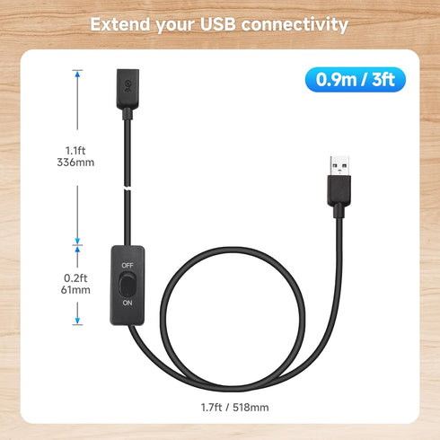 Cable Matters 2-Pack USB On Off Switch - 3ft, Support Data and Power, Short USBA Extension Cable with ON Off, USB Power Switch...