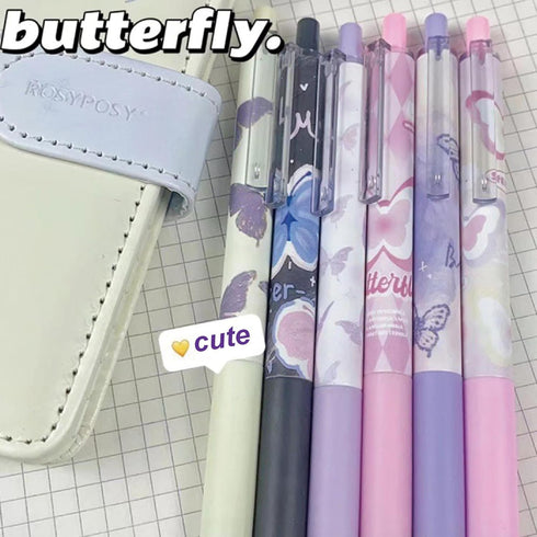 6 Pcs Gel Ink Pens Retractable Pens Cute Pen 0.5mm Black Ink Pen Writing Pens Office School Supplies for Girls Boys Women Men (Butterfly)...