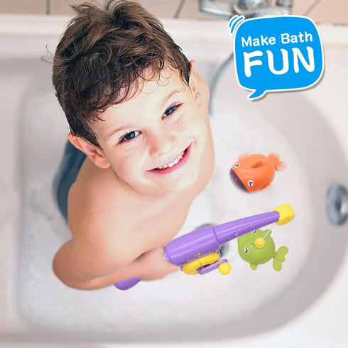 Bath Toys for Toddlers 1-3, Magnet Fishing Game Bath Baby Toy for 2-5 Year Old Boys Girls Bathtub Toy Gifts for Kid, 2 Wind Up Fish Water Toys&1 F...
