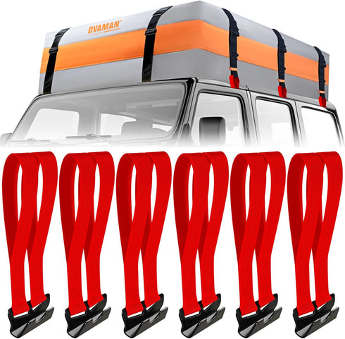 6 Rooftop Cargo Tie Down Hook Straps - Secure Any Car Roof Bag, Roof Rack Cargo Carrier, or Car Top Carrier, No Roof Rack Required, Compatible wit...