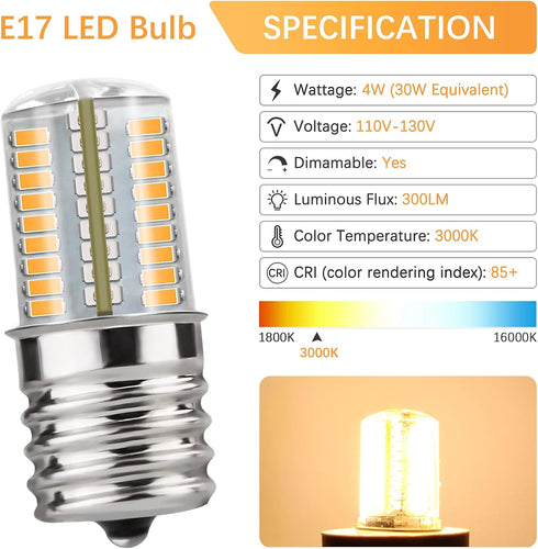 DiCUNO E17 LED Bulb Dimmable, Under Microwave Oven Appliance Light, 4W (30W Incandescent Equivalent), Warm White 3000K, AC110-130V for Stove Top L...