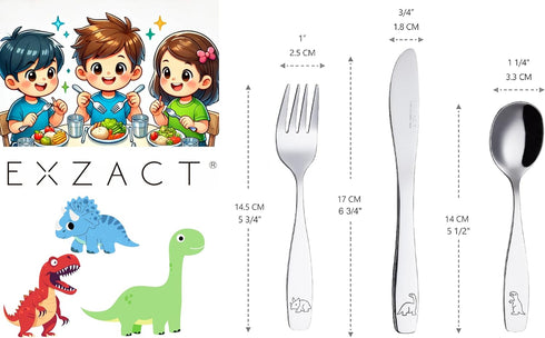 Exzact Kids Flatware 6 Pieces Stainless Steel Children Silverware 2 x Forks, 2 x Knives, 2 x Spoons,Toddler Utensils, Dishwasher Safe, 24 Months+ ...