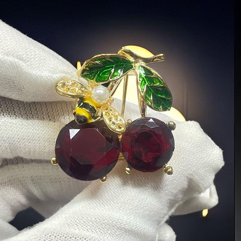 Cherry Brooch for women Red Crystal Pin Bee Brooches Wedding Brooch Cherry Pin Brooch Women Dress Scarf Clothing Accessories Jewelry...