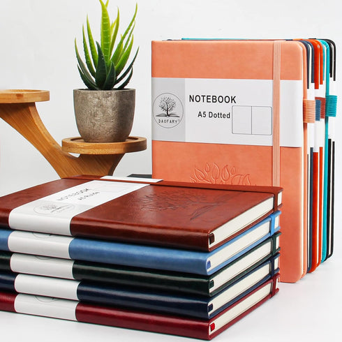 Dotted Journal Notebook with Pen Holder— A5 Leather Dot Grid Notebook with 160 Pages 100gsm Thick Paper, Hardcover Dotted Journal with Pocket for ...