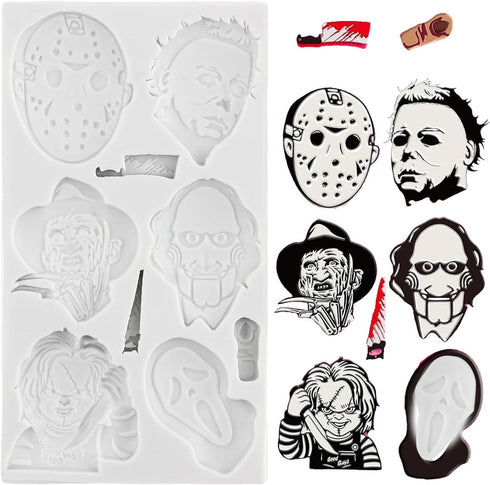 Horror Characters Fondant Molds Scary Movie Characters Silicone Mold For Halloween Friends Cake Decorating Cupcake Topper Candy Chocolate Gum Past...