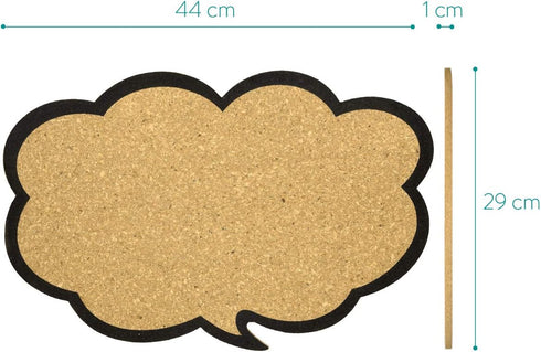 Navaris Cork Board Bulletin Board - Thought Bubble Design 11 x 17 in, includes 5 Pins - Message Noticeboard Memo Shape Display Pinboard...