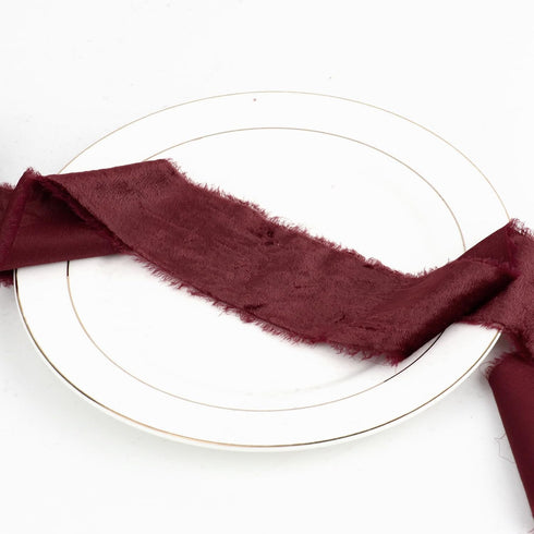 HUIHUANG Burgundy Velvet Ribbon 2 inch Frayed Silk Velvet Fringe Ribbon for Flower Bouquet, Gift Wrapping, Invitations, Holiday Christmas Decor, W...