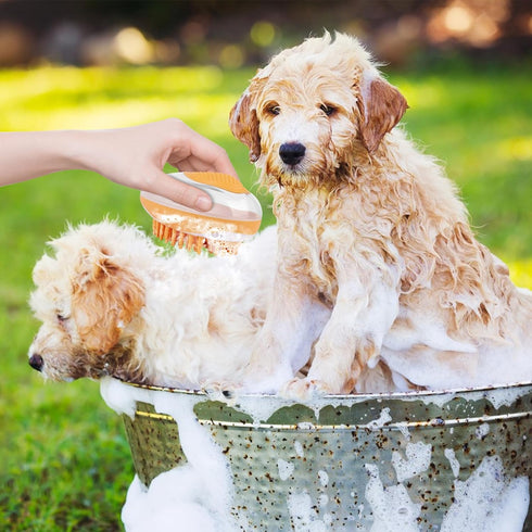 WishLotus Pet Bath Brush, Puppy Massage Brush with Shampoo Dispenser Pet Grooming Tool for Small Animals Soft Silicone Dog Shower Brush for Long S...