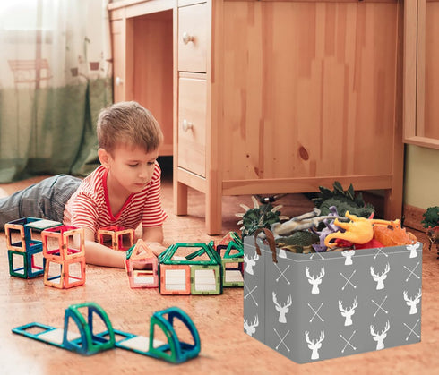 HIYAGON Baby Basket Cute Toy Bin for Boys and Girls Kids Storage Bin Organizer Box Gift Basket Empty Rectangular Deer Room Decor for Home(Grey dee...