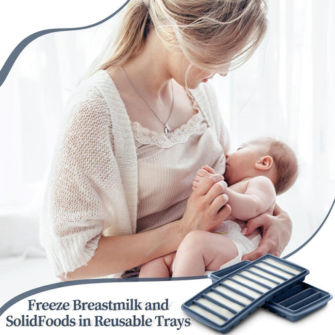 2 Pieces Breastmilk Storage Container Baby Food Milk Silicone Freezer Trays with Lid Breastmilk Freezer Tray Organizer Ice Trays Silicone Breastmi...