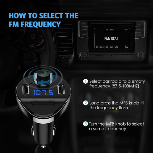 Criacr Aux Bluetooth Adapter for Car, HandsFree Call Dual Ports Charger, FM Radio Transmitter Receiver, Mp3 Audio Wireless Music Player HI-FI Ster...