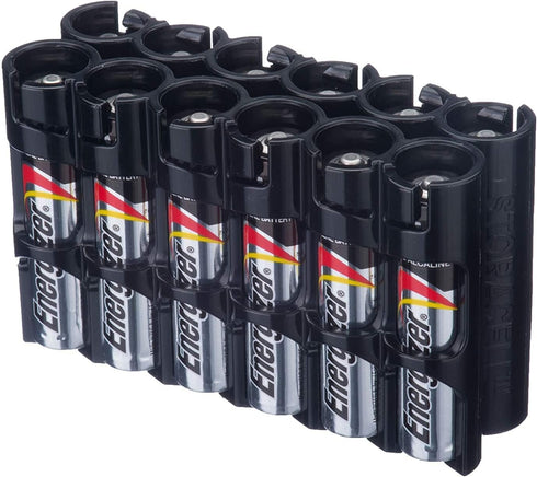 by Powerpax AAA Battery Storage Caddy, Black, Holds 12 Batteries (Not Included)...