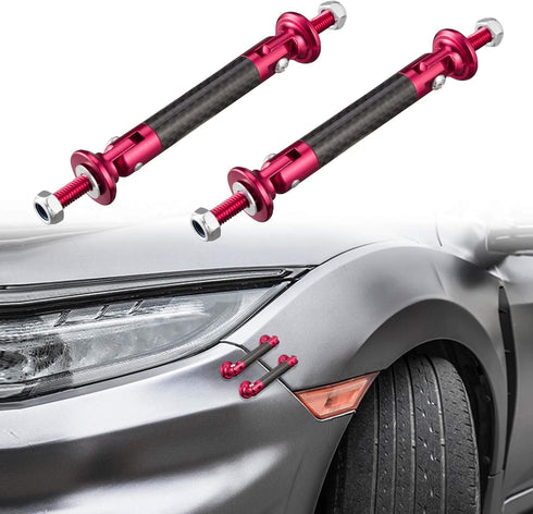 TOMALL 2 Pcs 45mm Car Adjustable Front/Rear Bumper Lip Splitter Support Strut Rod Carbon Fiber Red Universal Auto Bumper Fasteners Lever (Carbon F...
