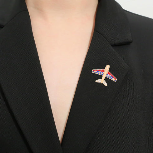 Rhinestone Creative Brooch Airplane Shape Brooches Elegant American Flag Pin Brooch for Women Gift...