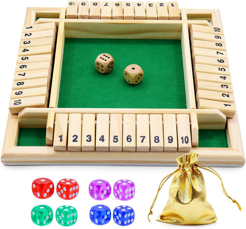 Dice Game Shut The Box Game Wooden Board Game with 10 Dices,a Classic 4 Sided Family Math Game for 2-4 Players Dice Board Game Shut-The-Box(Kids o...