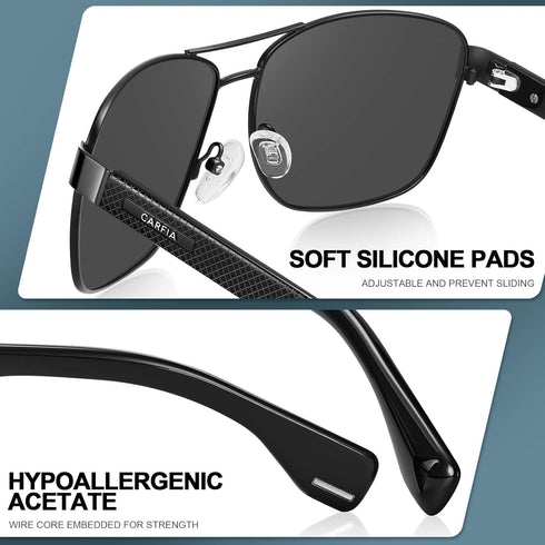 CARFIA Classic Metal Mens Sunglasses - Polarized Sunglasses UV Protection Acetate Arms CA5397...