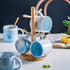Yundu 12oz Blue Marble Ceramics Coffee Mug Set of 4, Drinking Cups Set, Stackable Latte Mugs with Handle, Microwave and Dishware Safe Cup for kitc...