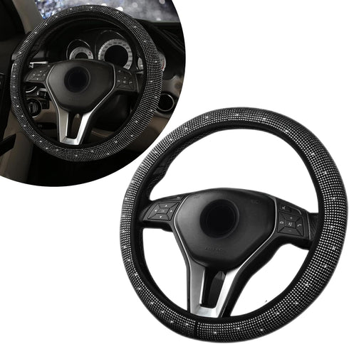 1 PC Bling Car Steering Wheel Cover, 14.9" Thickened Elastic Diamond-Encrusted Charming Steering Wheel Cover, One-Piece Anti-Slip Anti-Scratch Pro...