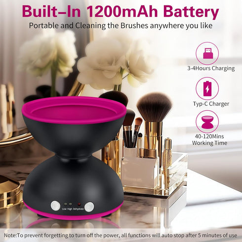 Electric Makeup Brush Cleaner Machine - 2 Adjustable Speeds & Dehydration, 1200mAh Rechargeable Make Up Brush Cleaner Cleanser Machine, Cosmetic B...