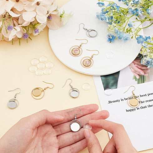 DICOSMETIC 2 Colors Cabochon Earring Hooks Making Kit Stainless Steel 20Pcs 12mm Flat Round Blank Bezel Tray Golden Dangle Earring and 20Pcs Glass...