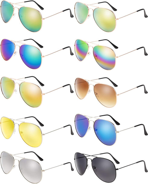 10 Pieces Classic Mirrored Flat Lens Sunglasses Lens Metal Frame Sunglasses for Men Women...