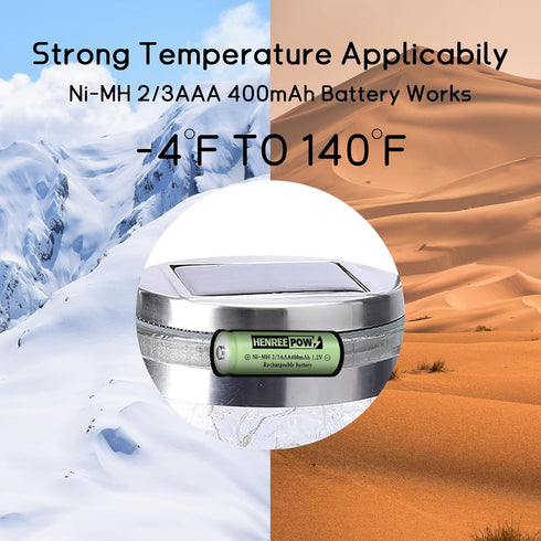 Henreepow Ni-MH 2/3AAA 1.2v 400mAh Rechargeable Batteries,Low Self-Discharge, Long Range with Button Top for Solar Lights,Length 2/3 The Size of A...