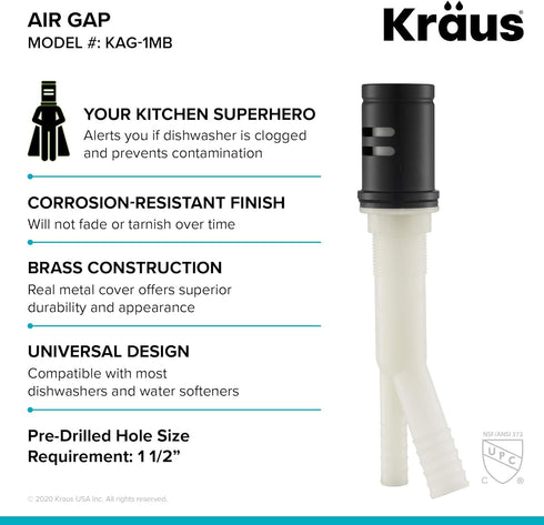 Kraus KAG-1MB Dishwasher Air Gap, Matte Black