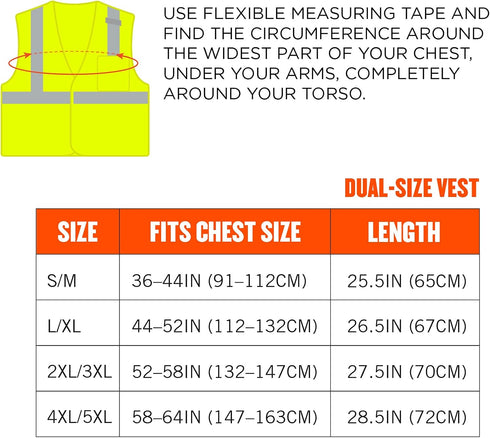 Reflective Safety Vest, High Visibility Mesh, Interior and Exterior Pocket, Class 2, Type R, Single Sizing...