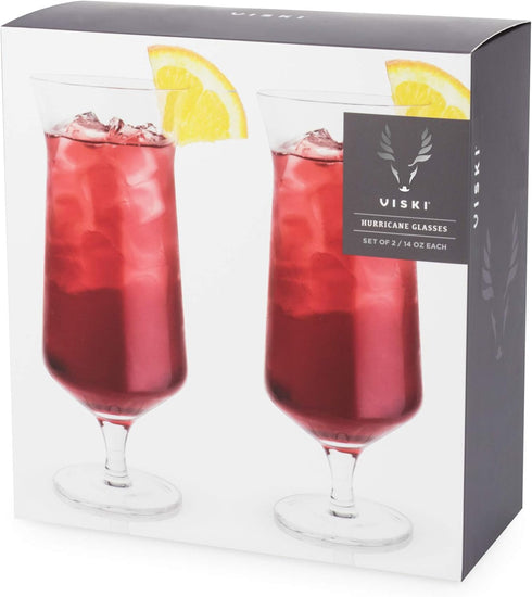 Viski Raye Hurricane Glasses, Perfect for Pina Coladas, Tropical Cocktail Glass, Crystal Glasses Gift set of 2, Clear, 14oz...
