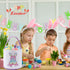Cootato Easter Bunny Basket Bags for Kids, Stripe Rabbit Pattern Egg Basket Hunt Bags Personalized Canvas Cotton Bucket with Fluffy Tail for Easte...